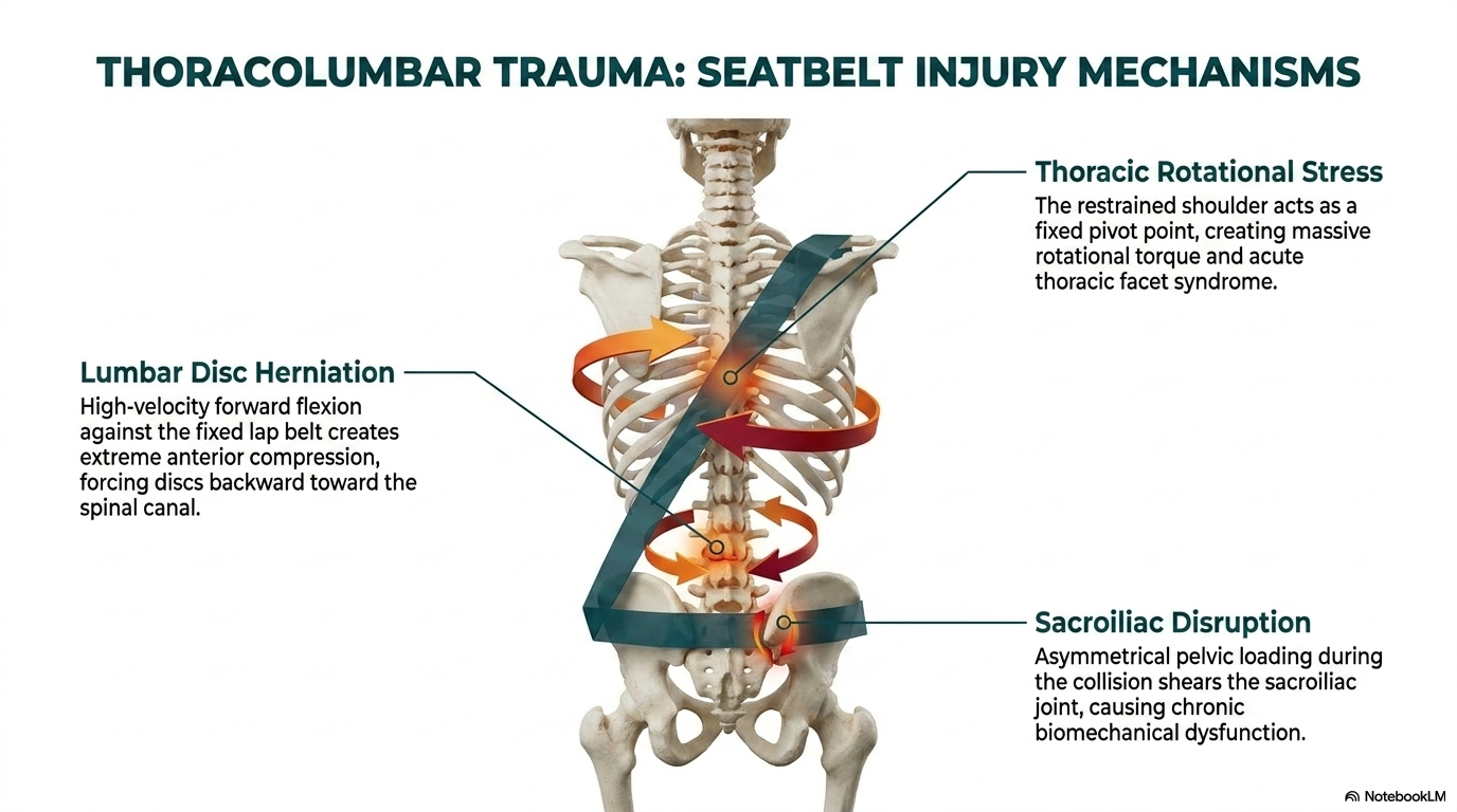 Back pain after car accident — lumbar thoracic injury mechanism