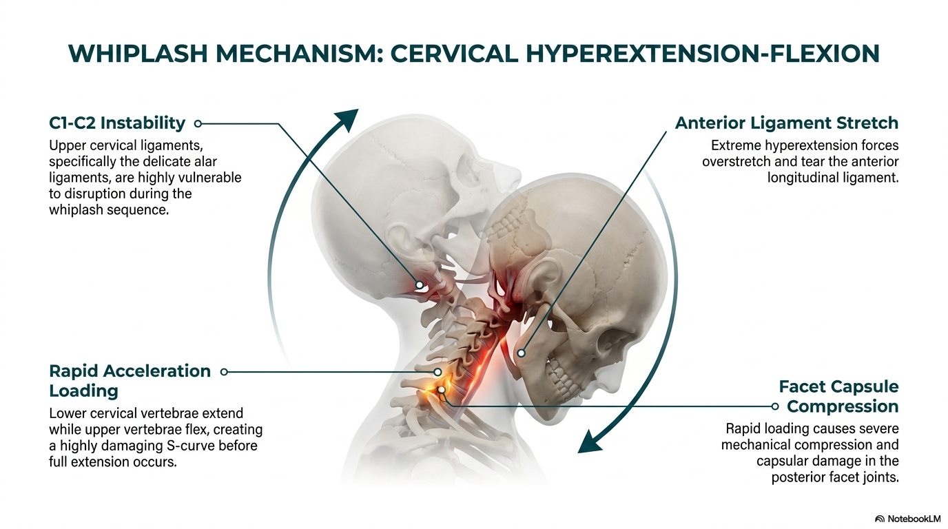 Whiplash cervical hyperextension injury mechanism diagram