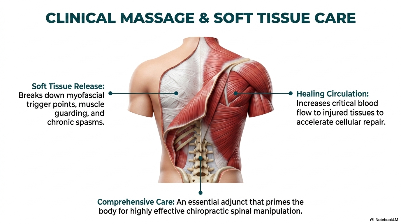 Clinical massage and soft tissue care — myofascial trigger point release and soft tissue mobilization