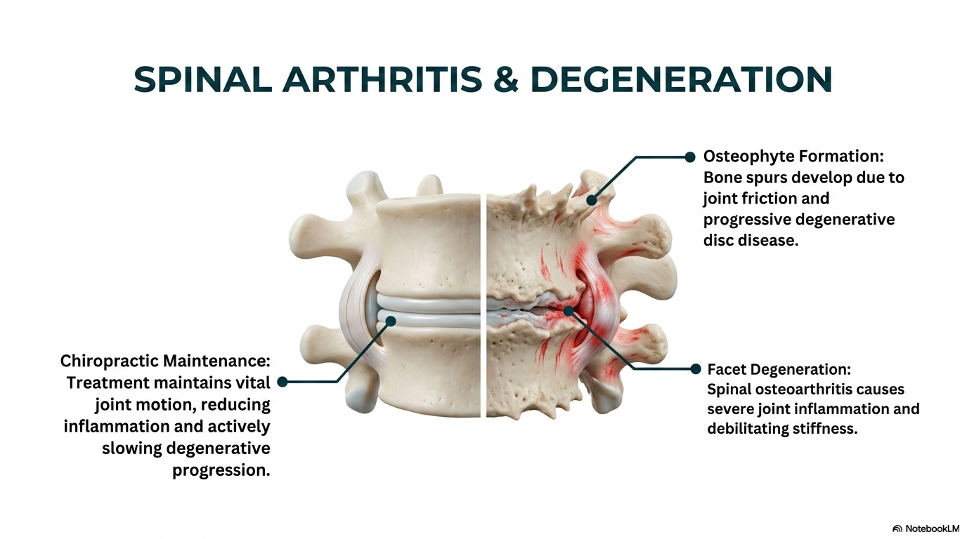 Spinal arthritis and degeneration — osteophyte formation and facet joint degeneration in the lumbar spine