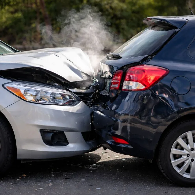 Two cars after a rear-end collision