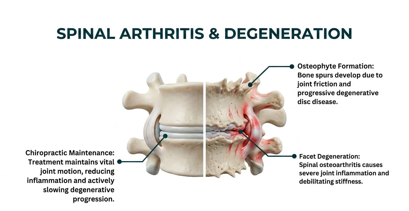 Spinal arthritis and degeneration — osteophyte formation and facet joint degeneration in the lumbar spine